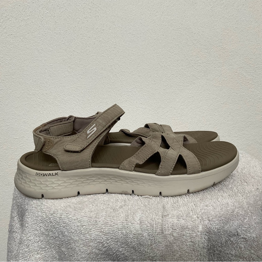 Skechers Go Walk Flex Goga Mat Taupe Strappy Walking Sandals Size 7 Summer